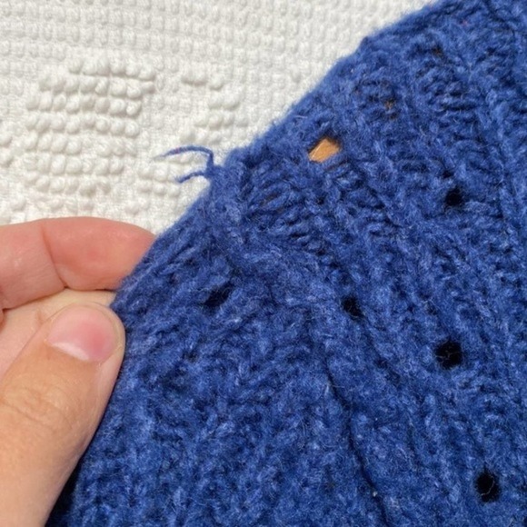 Free People Womens Size S Cobalt Blue Pointelle Eyelet Knit Long Sleeve Sweater - Picture 9 of 10